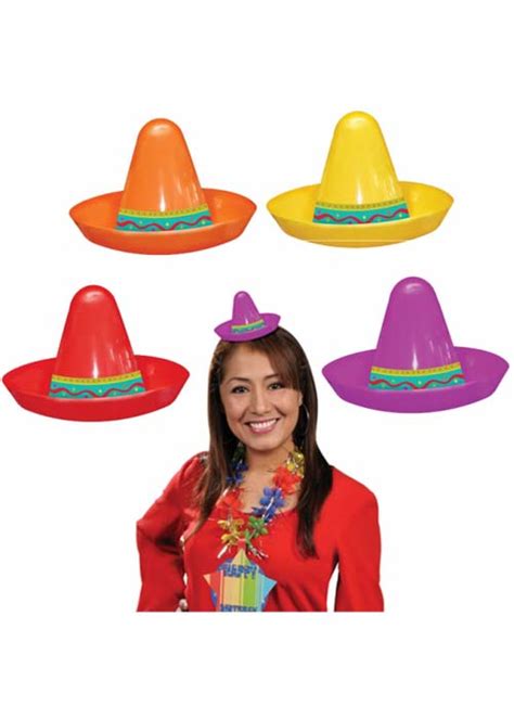 Mexican Mini Plastic Sombrero Hats Pk8