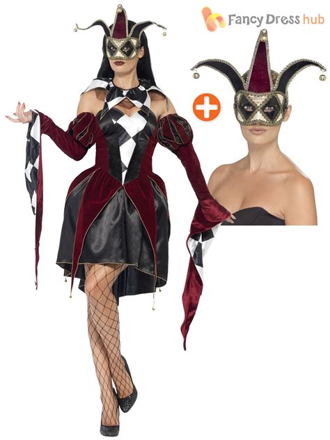 mens ladies harlequin jester cotume gothic circus halloween fancy