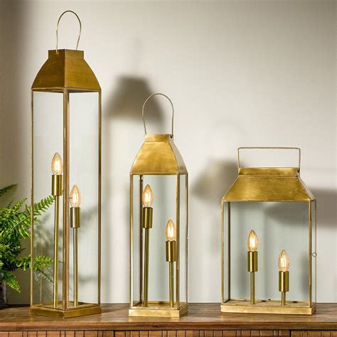 etienne antique brass metal small lantern table lamp lighting  breeze furniture uk