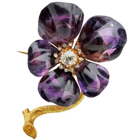 antique large amethyst diamond flower brooch for sale at 1stdibs