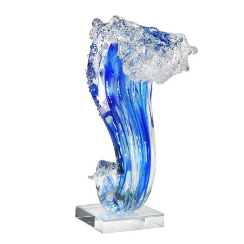 Shop 11 5 Blue And Clear Hand Blown Art Glass Pacific Wave Sculpture
