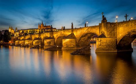 bridges rivers prague czech republic night charles bridge cities wallpapers hd desktop