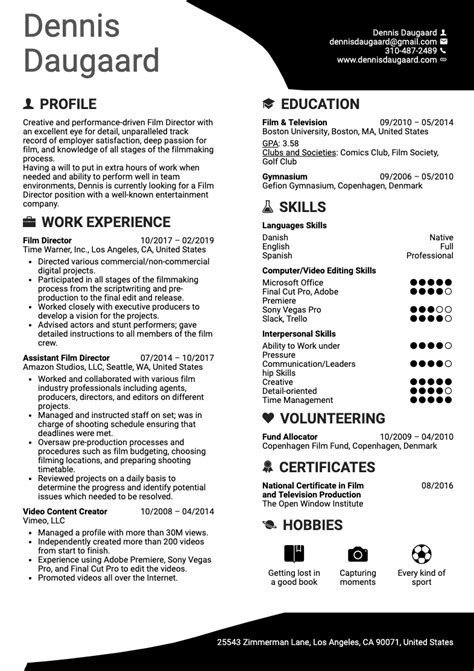 film resume template  assistant director resume  director