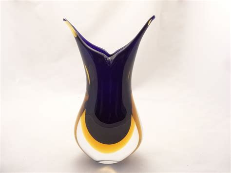 Murano Glass Cobalt Blue Amber Vase Murano Glass