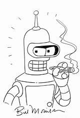 Bender Coloring Pages Smoking Drinking sketch template