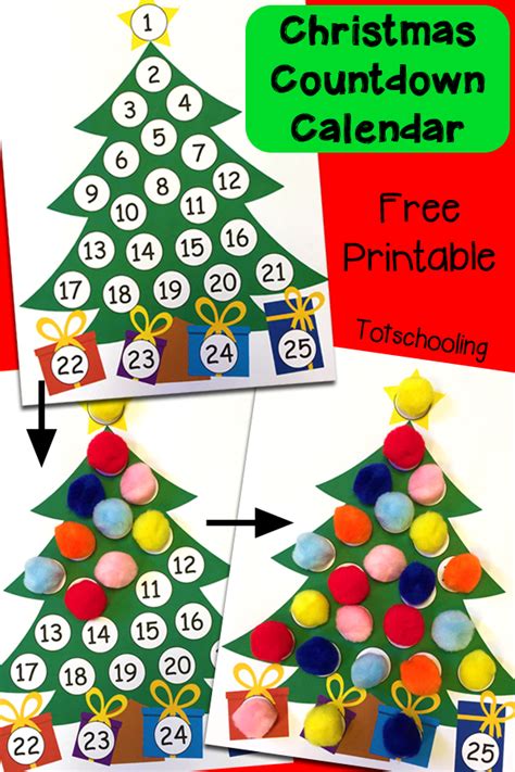 christmas countdown printable advent calendar totschooling toddler