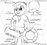 Lifeguard Cartoon Outline Grayscale Male Illustration Clipart Royalty Visekart Lineart Vector sketch template