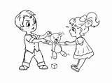 Toy Over Fighting Coloring Kids Fight Boy Little Clipart Girl Bear Illustration Illustrations sketch template