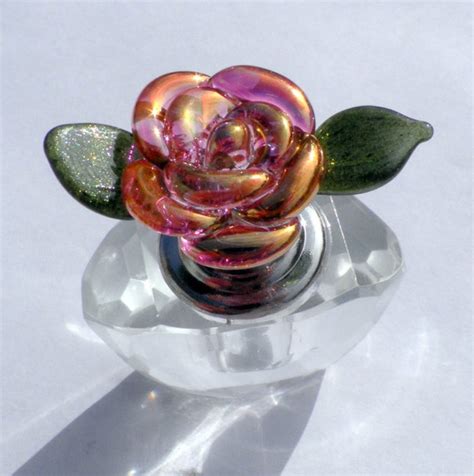 Perfume Bottle Glass Rose Flower Crystal Lampwork Handblown