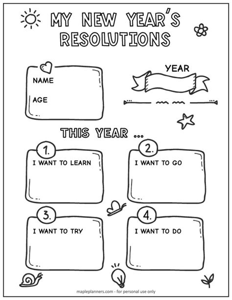 years resolutions printable worksheet