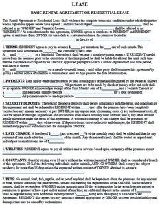 residential lease agreements   word templates basic blank