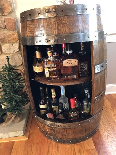 whiskey barrel liquor cabinet handcrafted   reclaimed whiskey barrel whiskey barrel