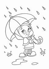 Coloring Raindrop Girl Umbrella Avoiding Raindrops Pages Little Color Popular Library sketch template