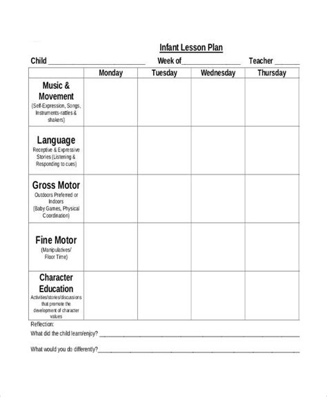 printable preschool lesson plan templates   word format