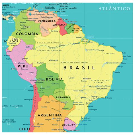 mapa politico de sudamerica pineable editorial compass