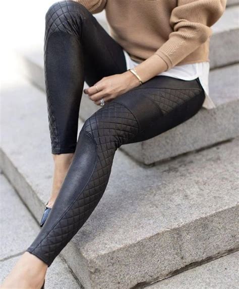 faux leather quilted leggings in 2020 outfits with