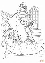 Coloring Pages Princess Wedding Dress Printable Dresses Bride Gown Kids Disney sketch template