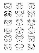 Kawaii Coloring Animals Panda Animal Color Heads Pages Cow Cat Pig Wolf Dog Print Style Pandas Adult sketch template