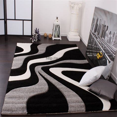 grands tapis design salon gris noir  blanc pas cher