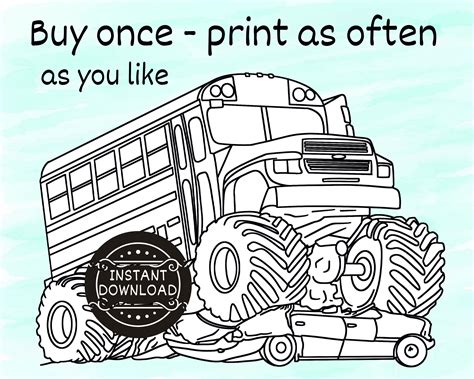 monster truck coloring pages  kids  printable coloring etsy canada