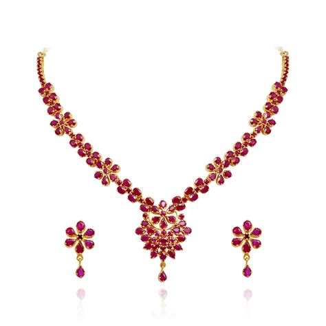 Ruby Beautifully Designed Floral Ruby Necklace Set Grt Jewellers