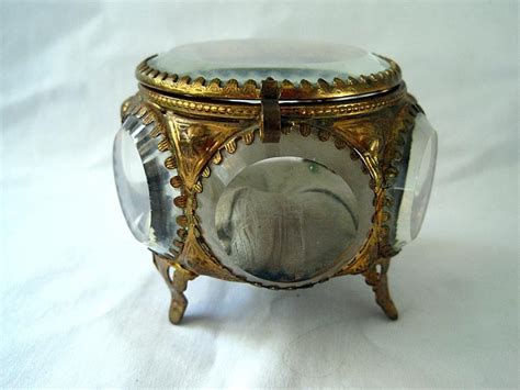 Antique Glass Casket Beveled Glass Jewelry Box Etsy