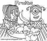 Coloring Pages Minion Banana Drawing Kids Color Bowl Fruit Apple Tropical Printable Flying Orange sketch template