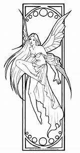 Fairy Coloring Pages Adult Gothic Colouring Printable Drawings Adults Sheets Coloriages Color Books Line Drawing Elegant Mucha Nouveau Fairies Fantasy sketch template
