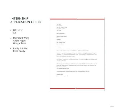 internship application letter sample