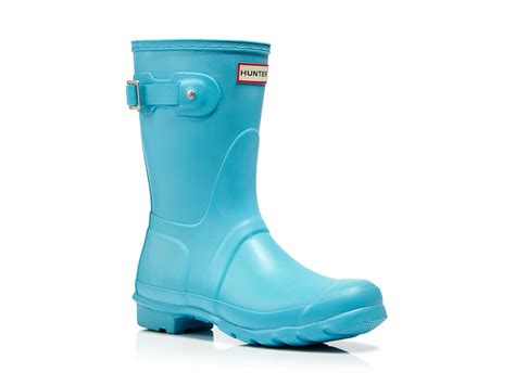 lyst hunter rain boots womens original short  blue