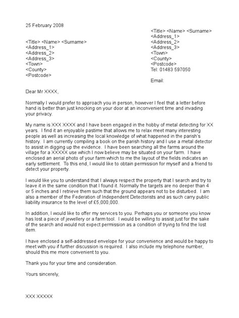 typical permission request letter