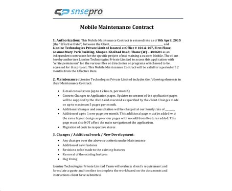 maintenance contract examples  ms word google docs pages