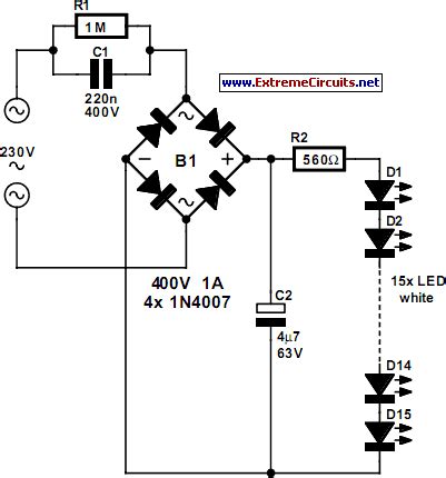 mains powered white led lamp circuit diagram