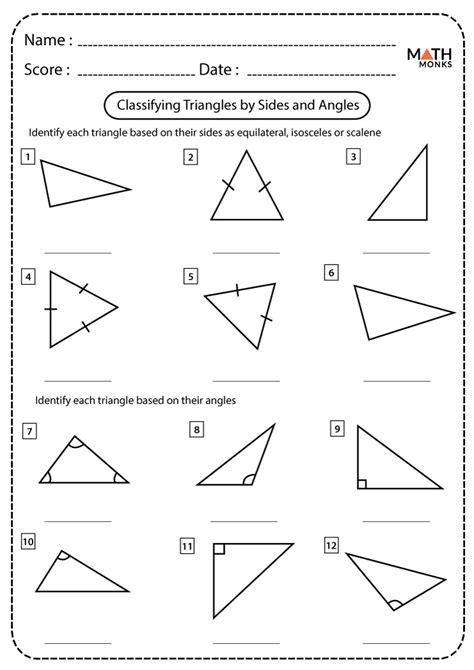 classifying triangles worksheets math monks