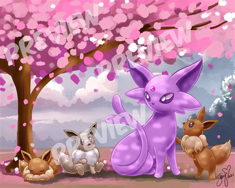 Espeon And Eevee Spring Cherry Blossoms Etsy Uk