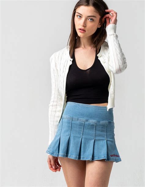 Bdg Urban Outfitters Kilt Denim Mini Skirt Light Wash Tillys