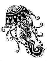 Coloring Pages Jellyfish Mandala Adults Adult Animal Printable Zentangle Tattoo Book Octopus Drawn Colouring Shirt Hand Style Animals Insect Tribal sketch template