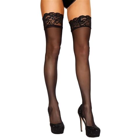 shop sheer black stockings with lace top sheer black thigh highs one
