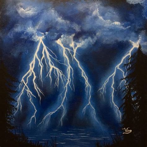 glow   dark art lightning storm painting sky original art blue