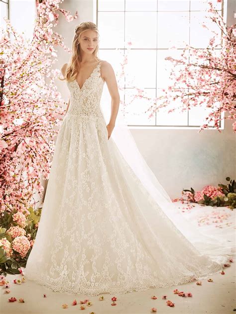 stunning fully laced a line wedding gown deep v neck