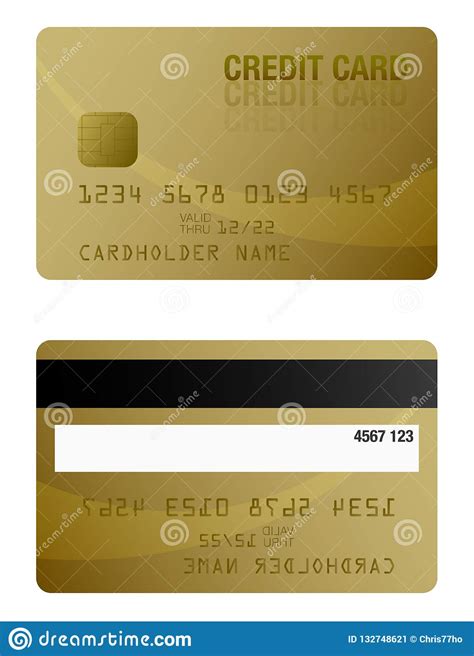 Front And Back Of Gold Colored Credit Card Template Stock