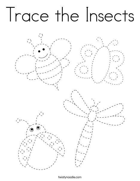 trace  insects coloring page twisty noodle writing activities