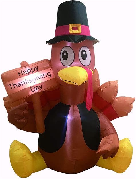 Mortime 6 Ft Thanksgiving Inflatable Turkey Blow Up Lighted Turkey