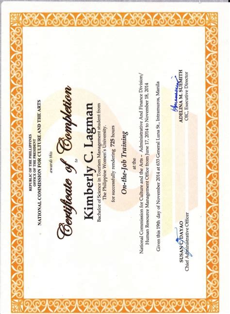 ojt certificate