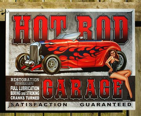 hot rod garage tin sign garage man cave pin up girl street roadster rat racer 18 ebay