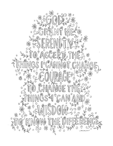 serenity prayer quote coloring page instant   art