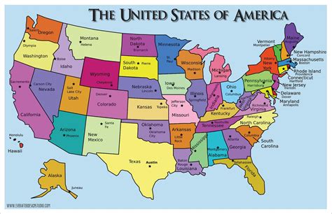mapa de estados unidos con capitales nos de los estados y capitales