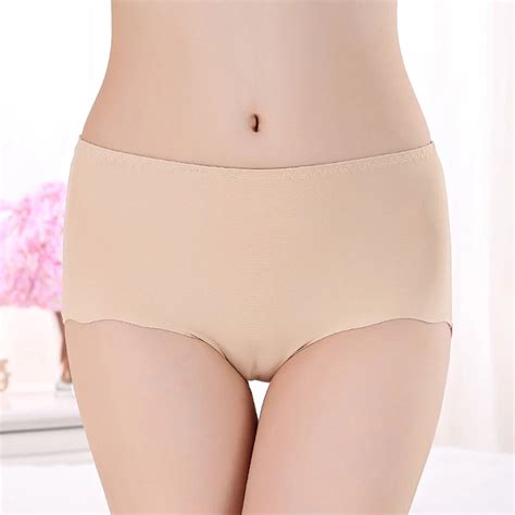 plus size seamless ice silk mid waisted cotton crotch panties