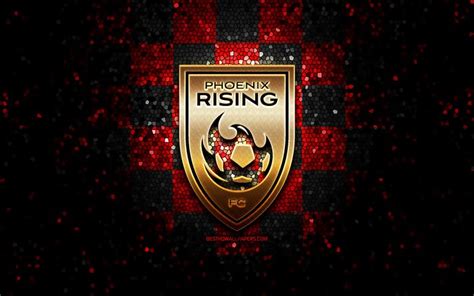 wallpapers phoenix rising fc glitter logo usl red black checkered background usa
