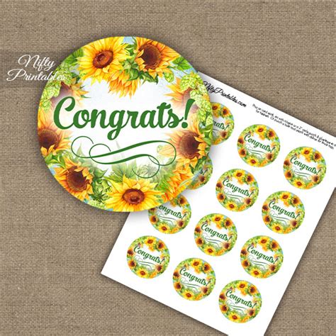 congratulations cupcake toppers sunflowers nifty printables